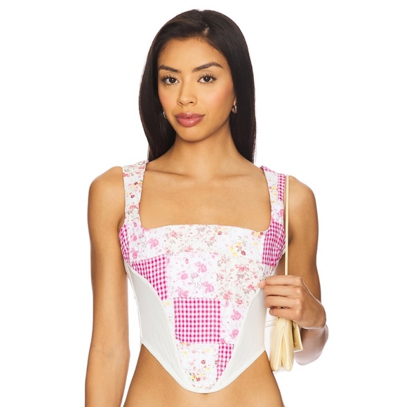 GUIZIO Mina Patchwork Corset In Pink Multi